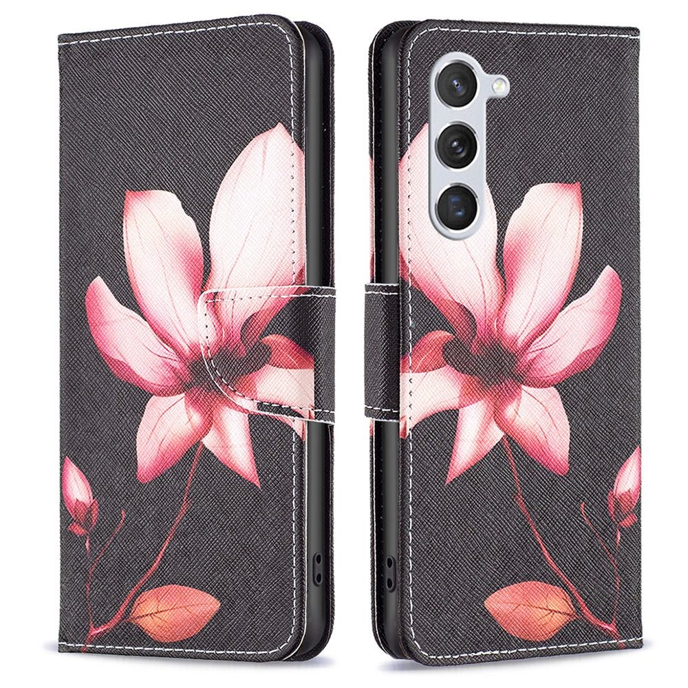Samsung Galaxy S23 5G Leder Tasche Hülle mit Kartenfach - Pinke Blume