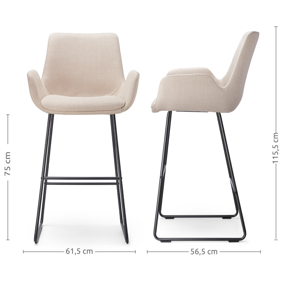 Barkruk Nino-Eef beige - zwart onderstel - 75 cm