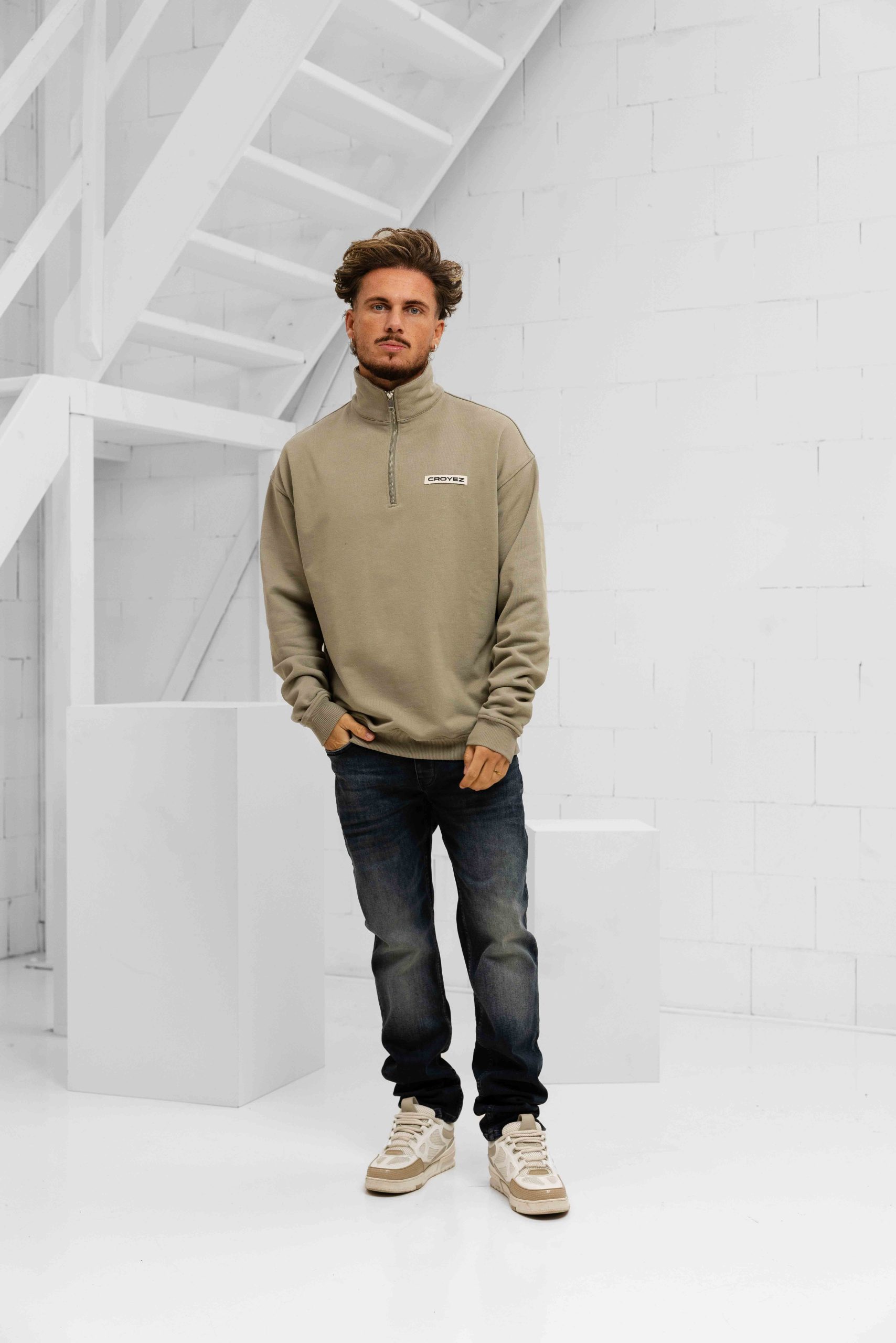 Croyez Etiquette Half-Zip Sweater Heren Groen