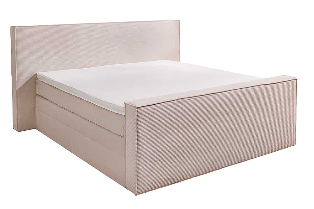 Design Boxspringbett SIGNUM 180x200cm beige Cord inkl. Topper Matratze und Stauraum