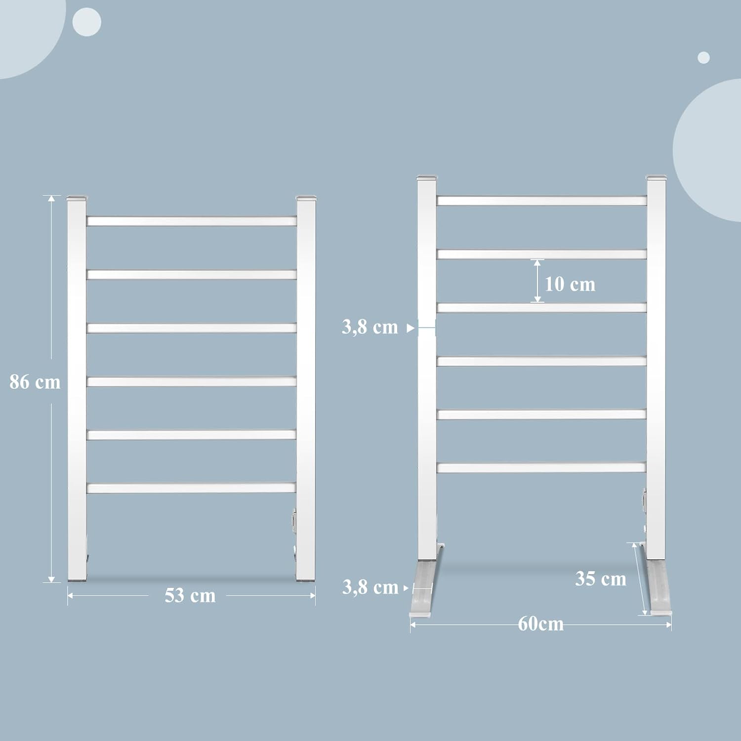 COSTWAY Handtuchheizkörper elektrisch 53 x 86 cm, 2 in 1 Badheizkörper & Handtuchhalter, Handtuchtrockner 100W, Handtuchwärmer Bodenstehen & Wandmontage, Silber