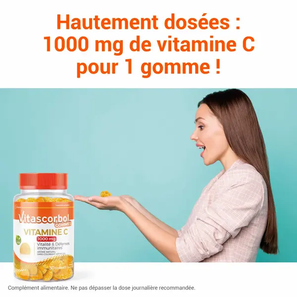 Vitascorbol Gommes Complément alimentaire Vitamine C 1000 mg Vitalité 2x30 Gommes