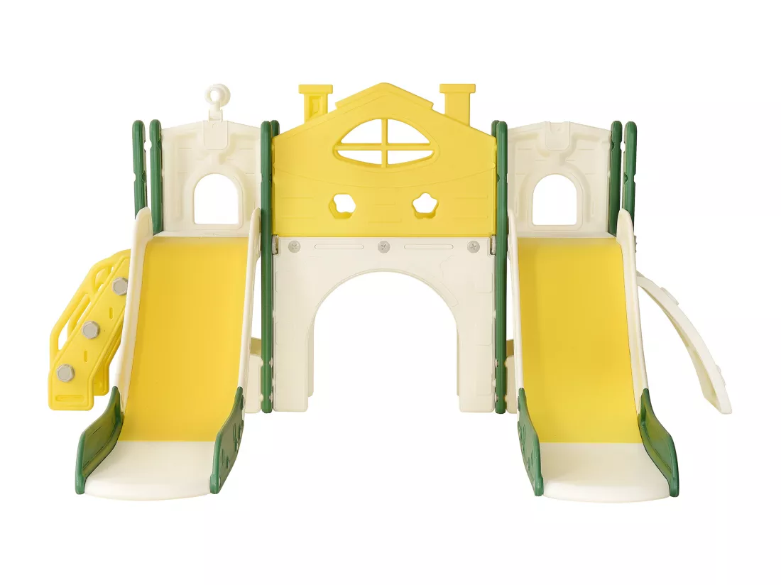 Toboggan pour enfants, aire de jeux pour enfants 7 en 1, tour de jeu amusante avec échelle d'escalade, deux toboggans, télescope et plus encore