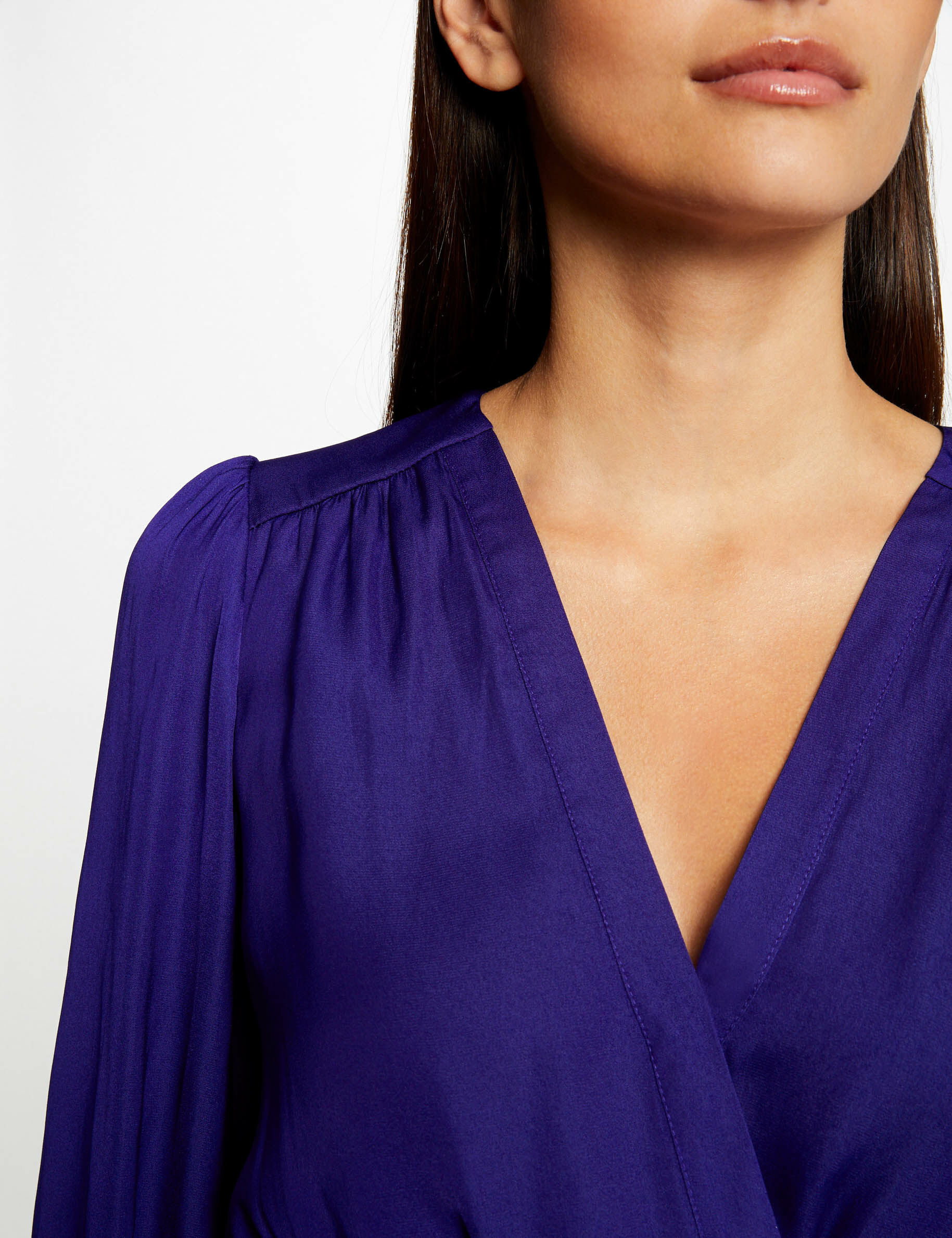 T-shirt manches longues satin bleu moyen femme - bleu_moyen