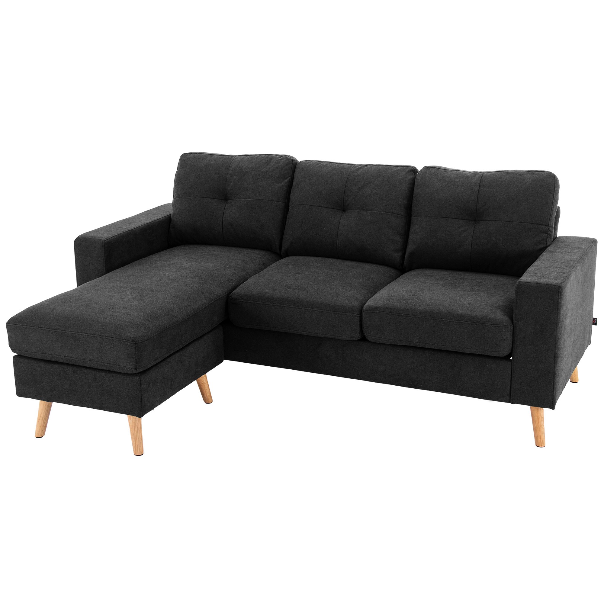 HOMCOM Ecksofa mit abnehmbarem Bezug schwarz 193L x 136B x 85H cm