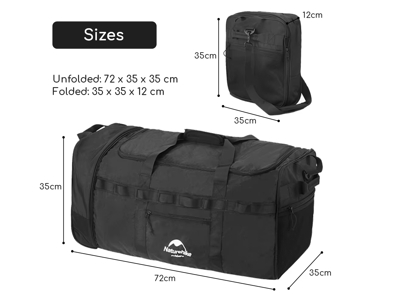 Naturehike XS03 opvouwbare trolleytas - Black