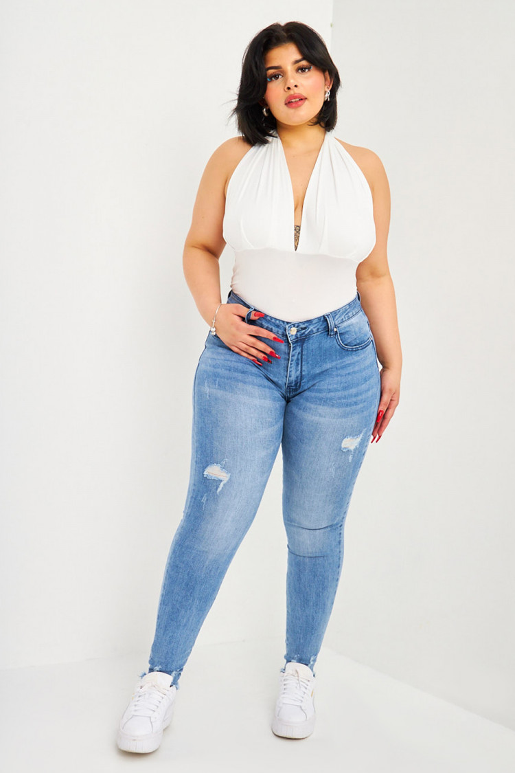 Jean skinny bleu usé