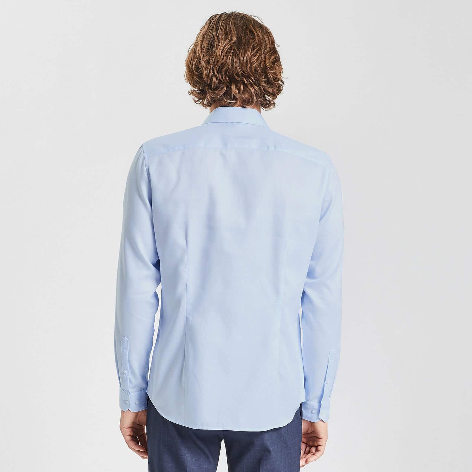 Chemise slim unie stay white/black coton Bleu clair