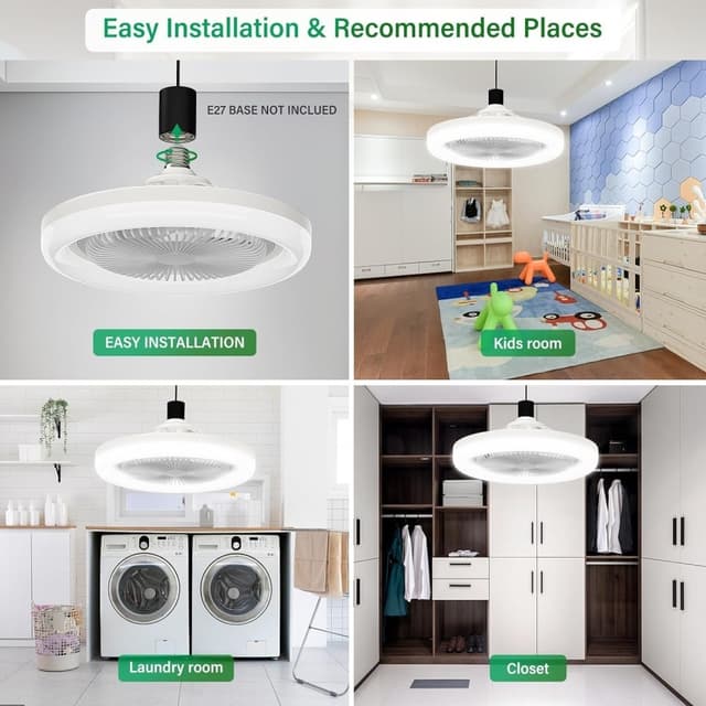 Loftsventilator E27 Roterbar mini blæser lampe fjernbetjening