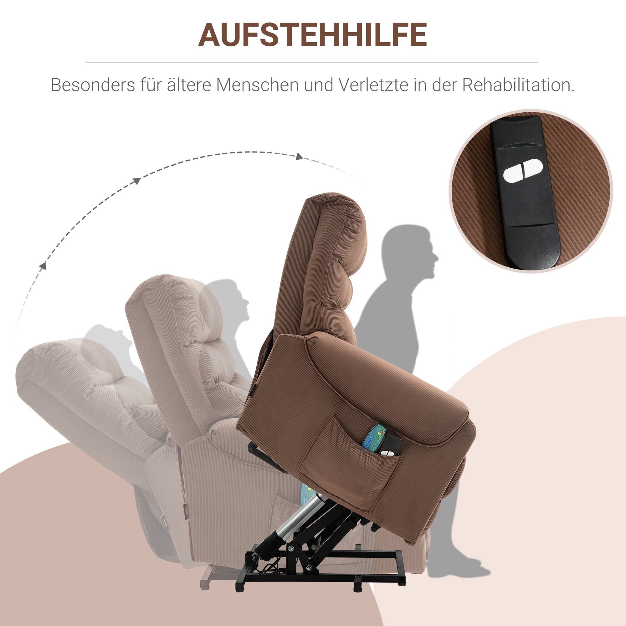 HOMCOM Massagesessel mit Aufstehhilfe 79B x 97T x 103H cm