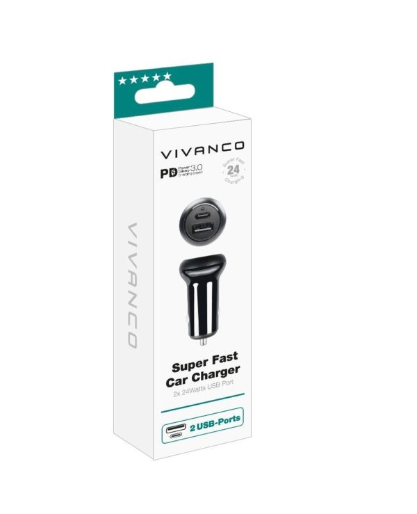 Vivanco - Biloplader 1xUSB-C PD / USB-A 2x24W