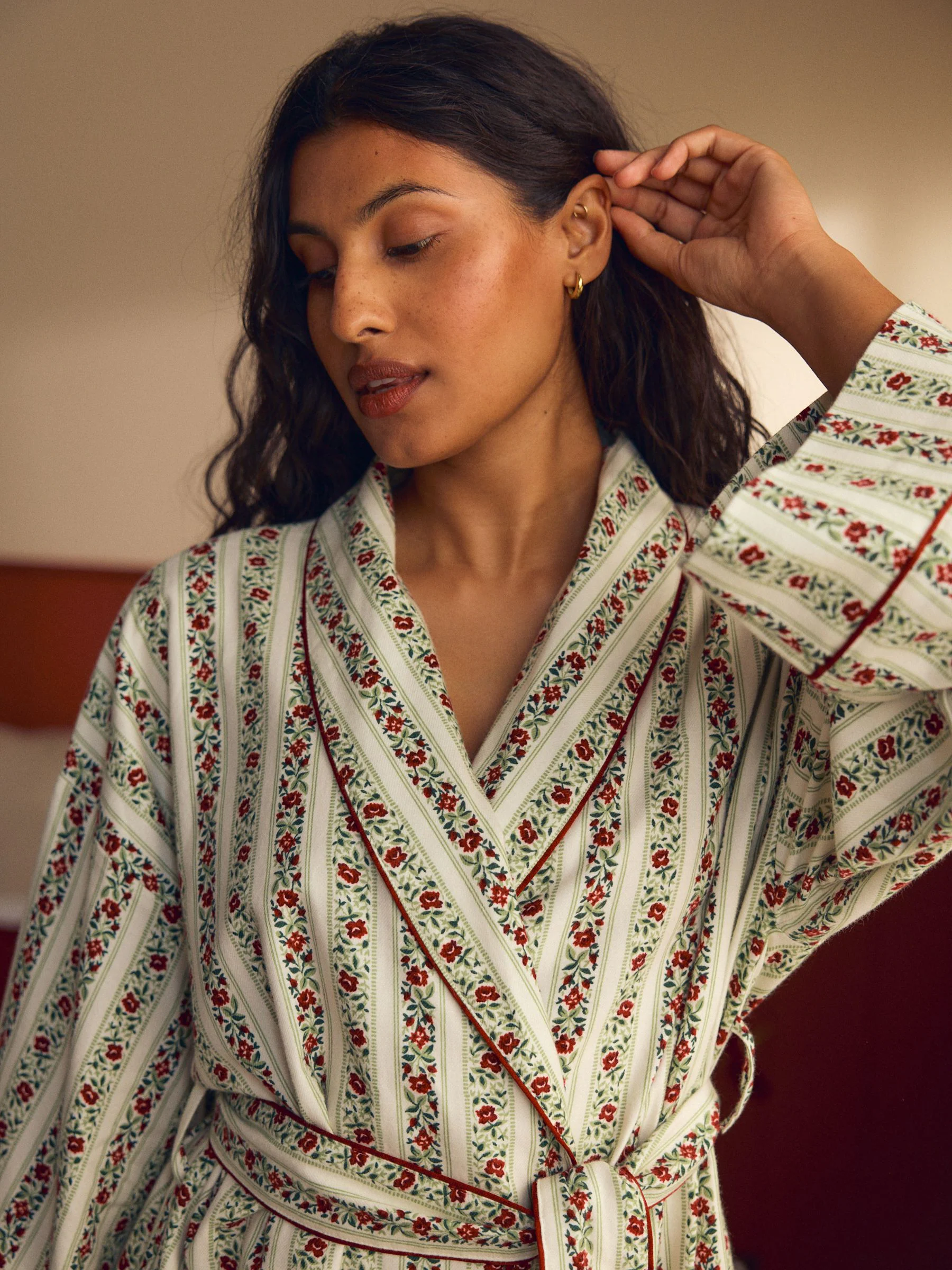 Laura Ashley feestelijke Kerstmis roos Kelbrook gestreepte overslagbadjas