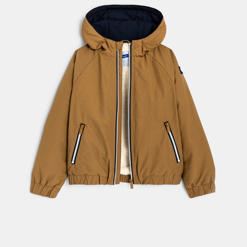 Blouson doublé à capuche marron garçon