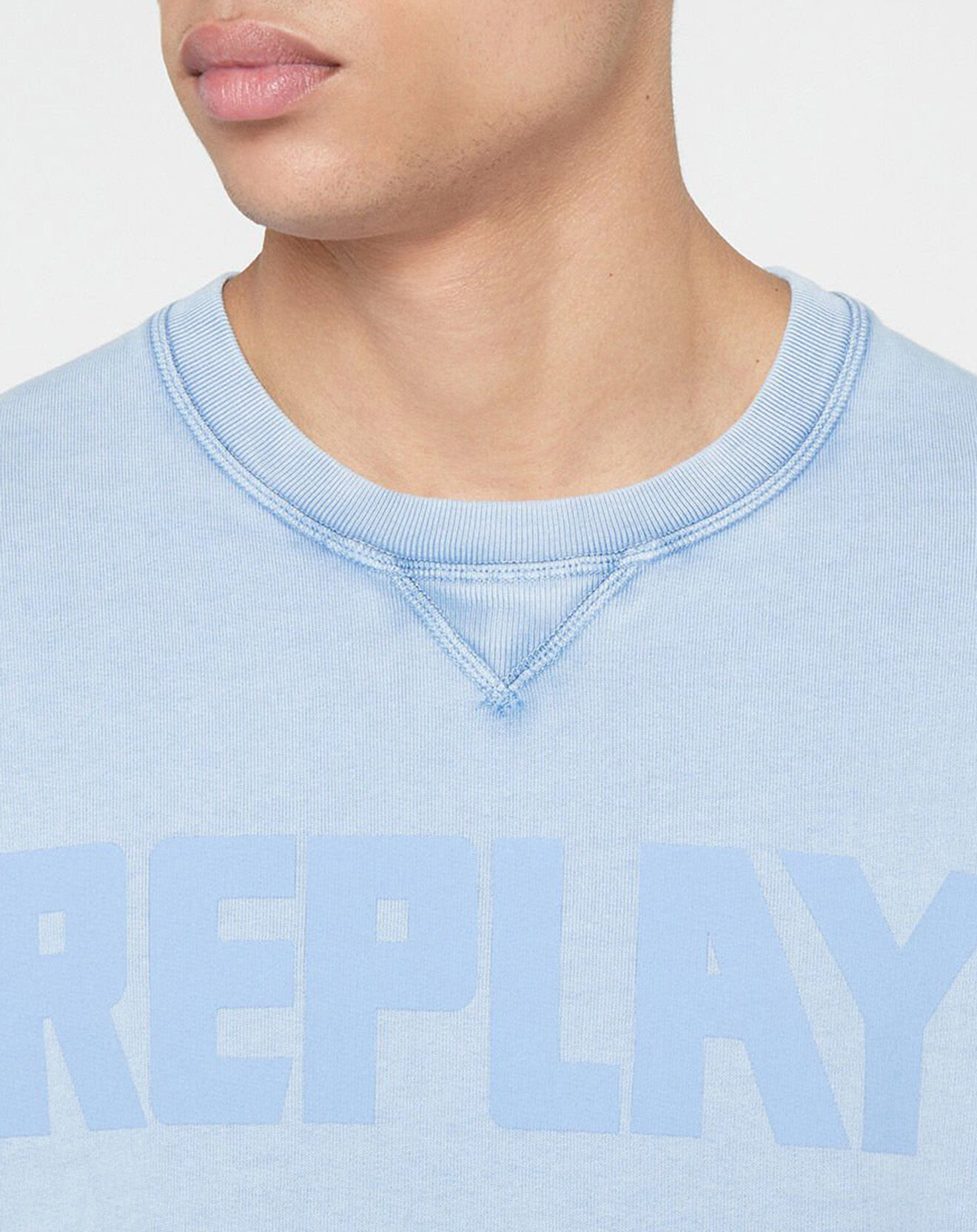 Replay Sweat 100% Coton Bio logo central bleu ciel