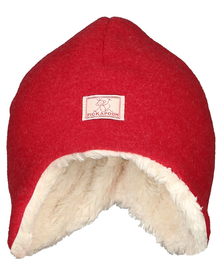 Woll-Mütze JONAS FLEECE mit Plüschfutter in rot/natur