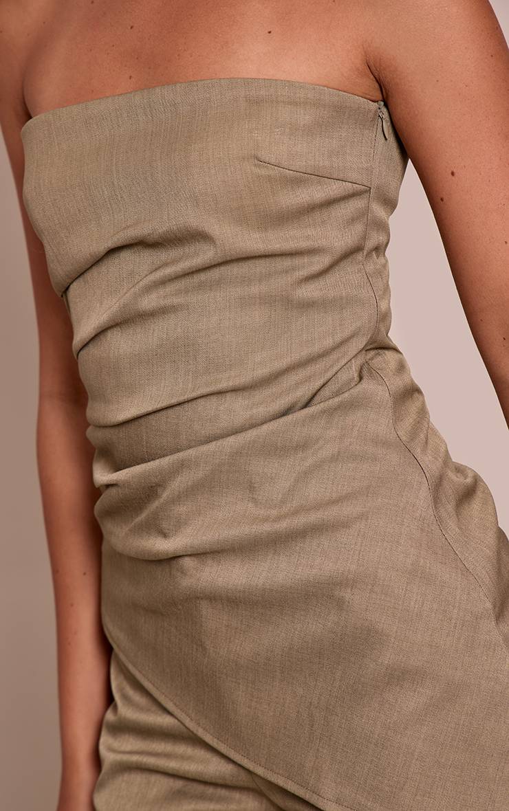 Sage Khaki Top Bandeau Ajusté En Tissu Tissé