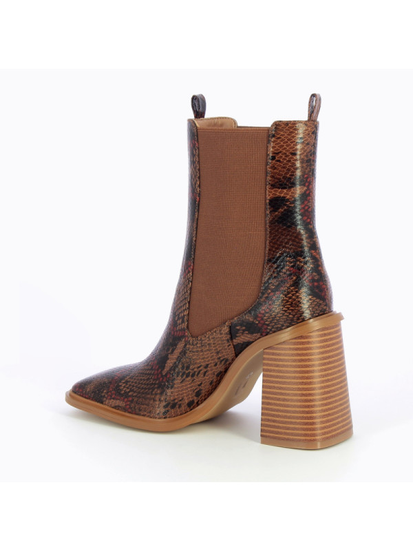 Bottines montantes camel effet serpent - Vanessa WU