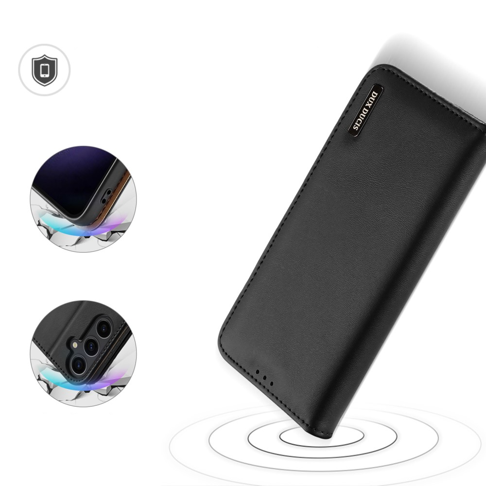 Samsung Galaxy S24 Flip Wallet Cover Echtleder Tasche (RFID Schutz) - Schwarz