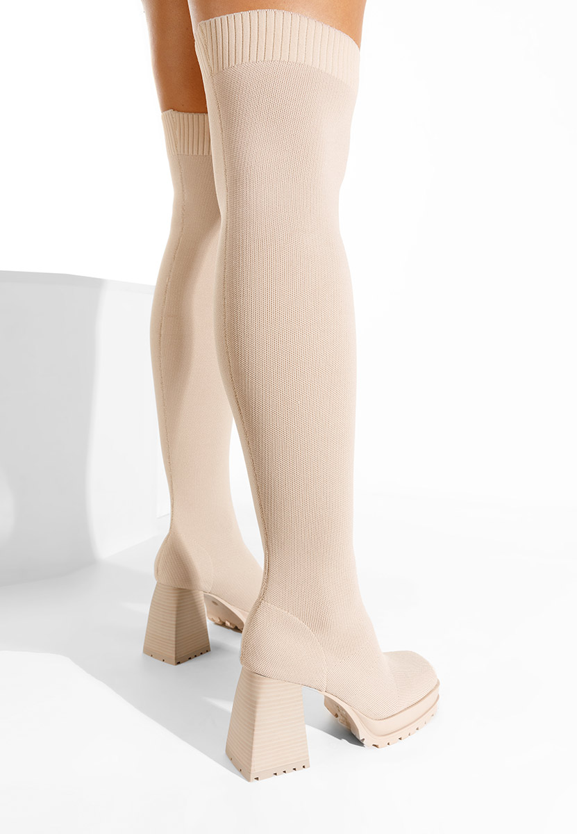 Bottes haute à talon carré beige Zalea