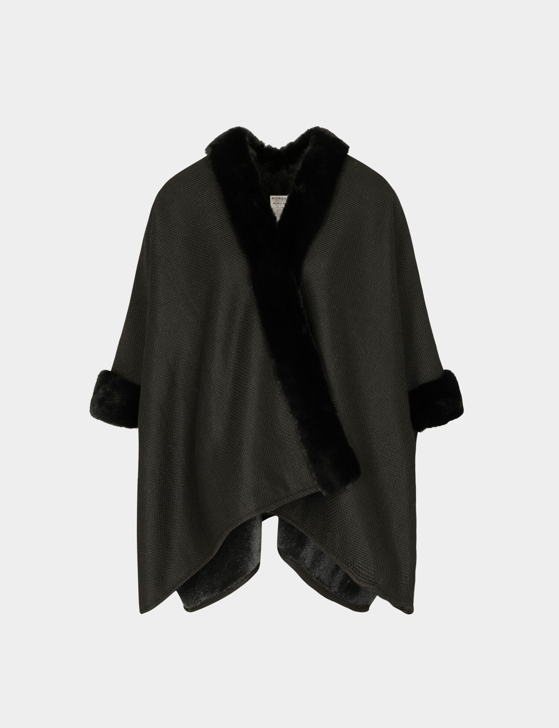 Cape avec détails imitation fourrure noir femme - noir