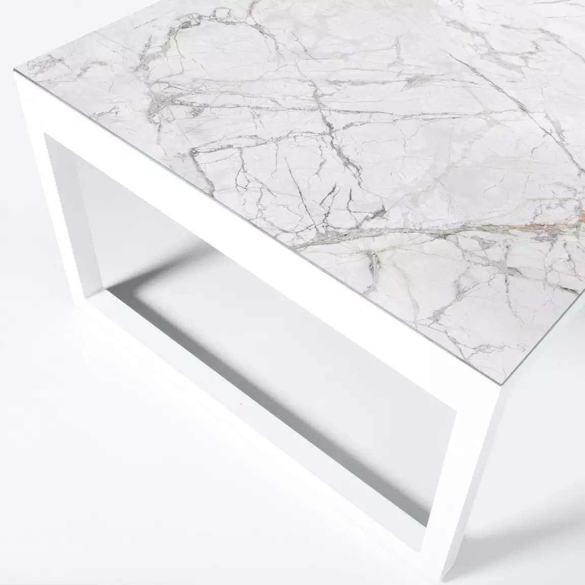 Table de jardin en aluminium et céramique 12 places (260 x 120 cm) Kore Blanc marbré