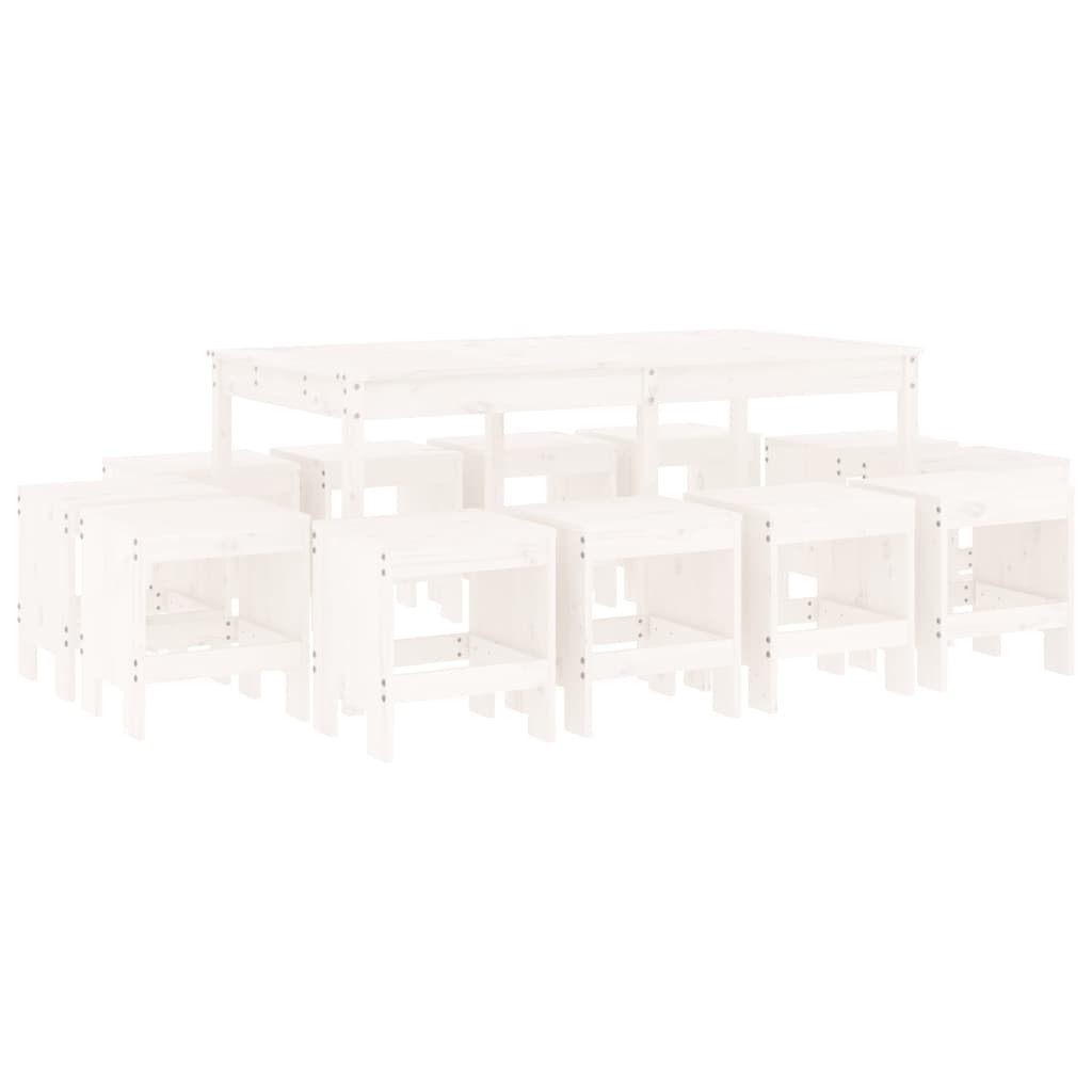 Ensemble à dîner de jardin 13 pcs blanc bois de pin massif