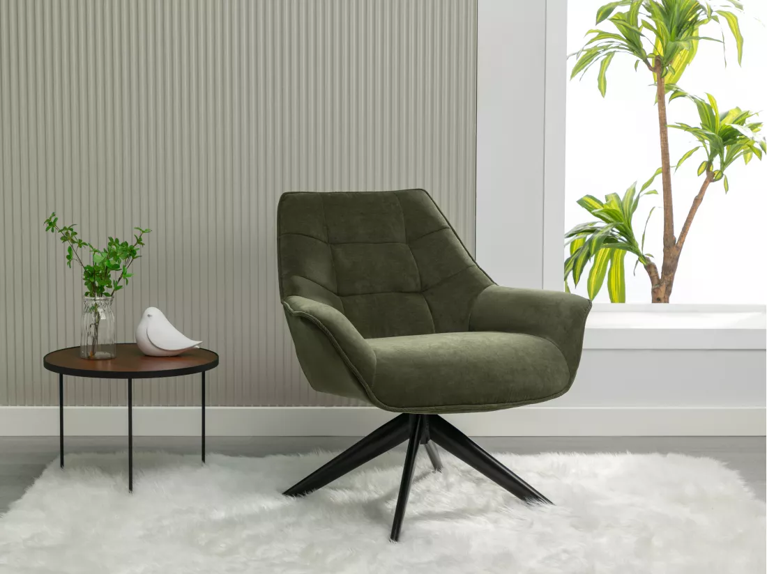 Fauteuil pivotant en tissu kaki CANATO