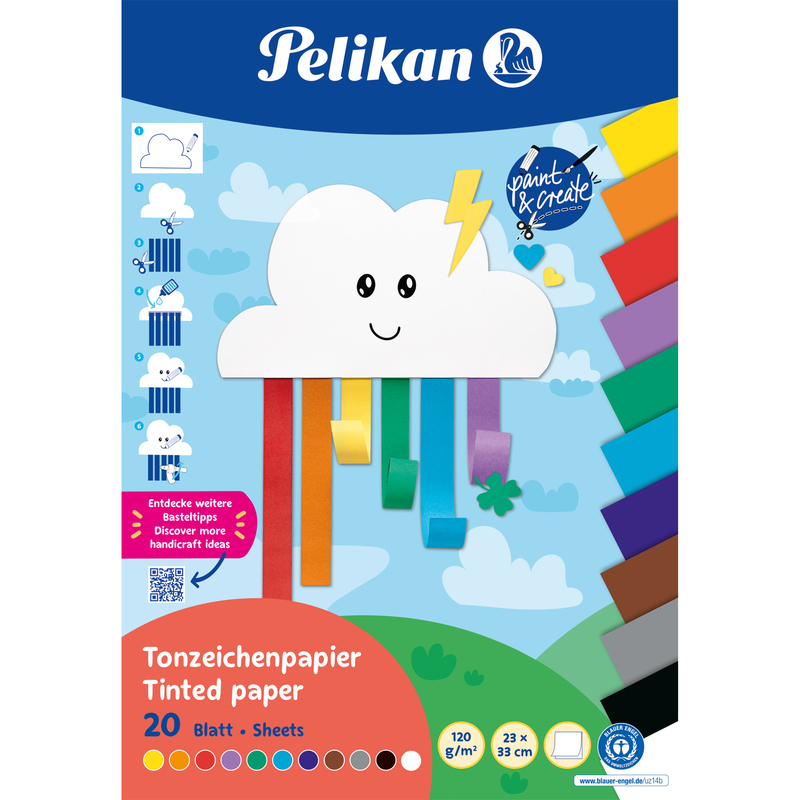 Pelikan Tonzeichenpapier Rainbow, 23 x 33 cm, assortiert, 20 Blatt