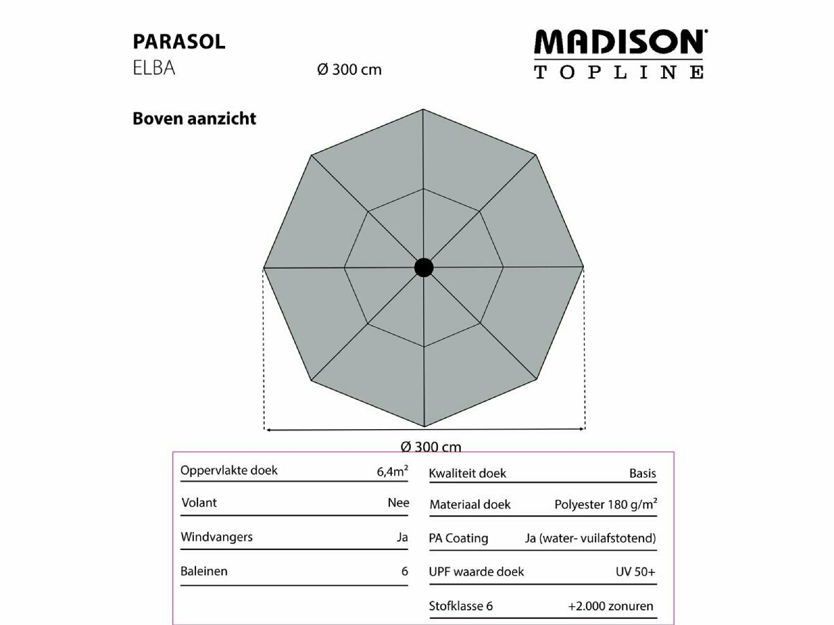 Madison Elba 300 cm push-up parasol - Ecru