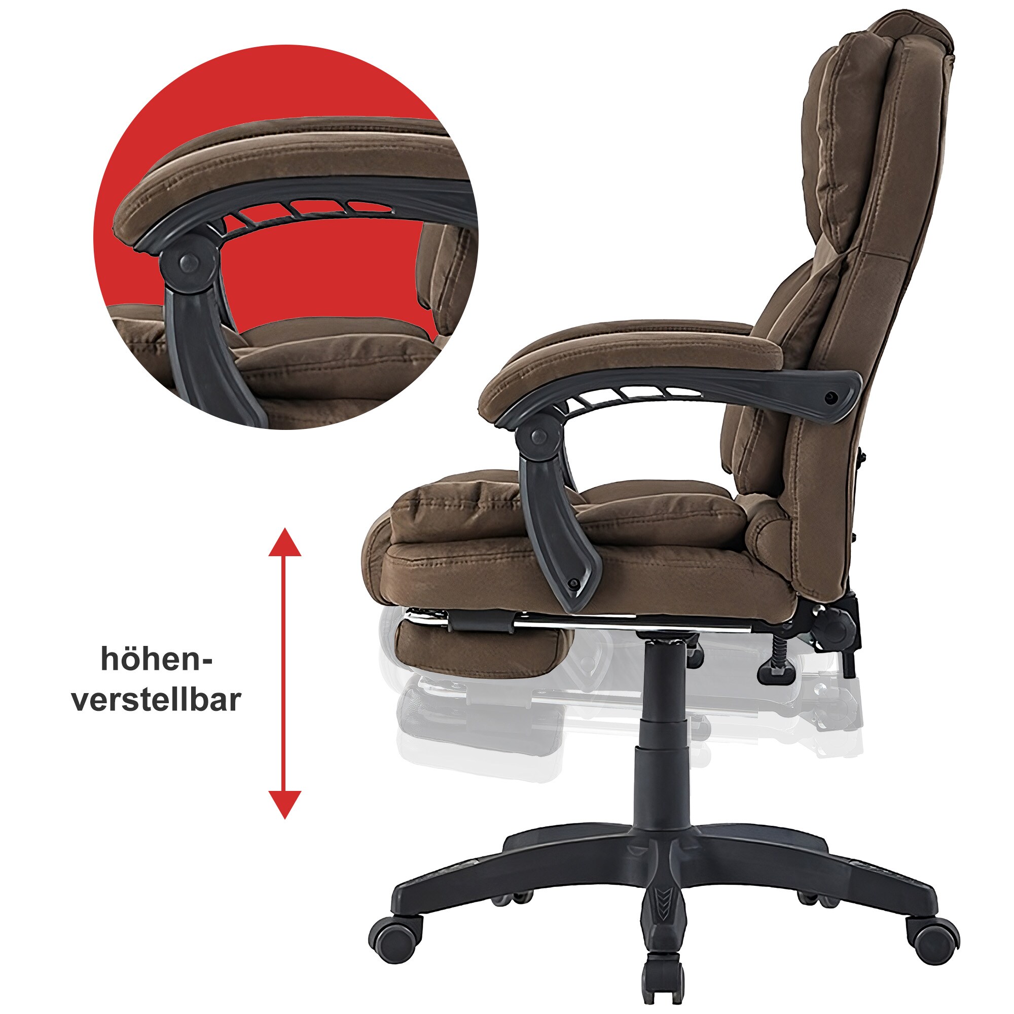 Bürostuhl mit gepolsterten 3-Punkt-Armlehnen - Schreibtischstuhl mit Kopf- und Fußstütze - ergonomischer Bürostuhl mit einer verstellbaren Rückenlehne für gesündere Sitzpositionen