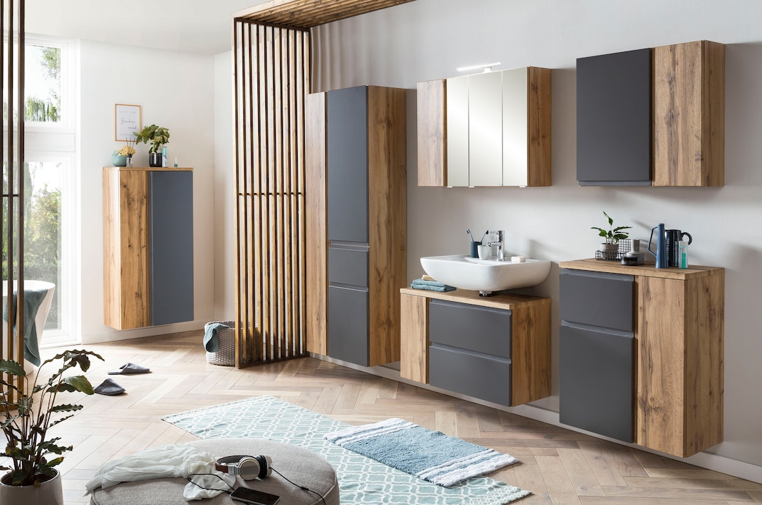 Bad-Hochschrank GENT grau/braun