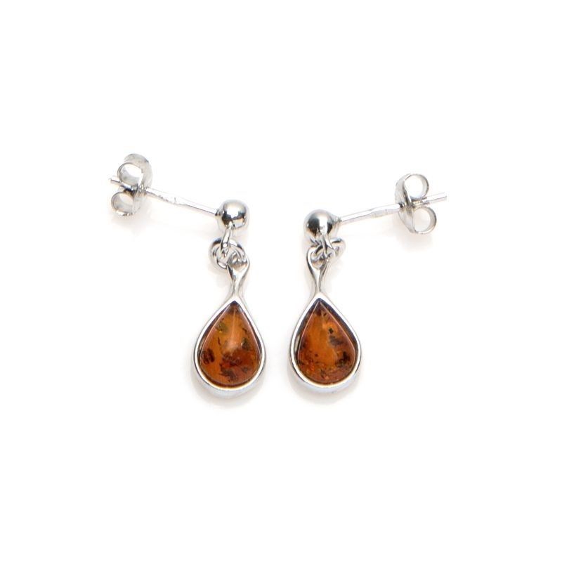 Boucle d'oreille argent 925 Ambre veritable de la mer Baltique