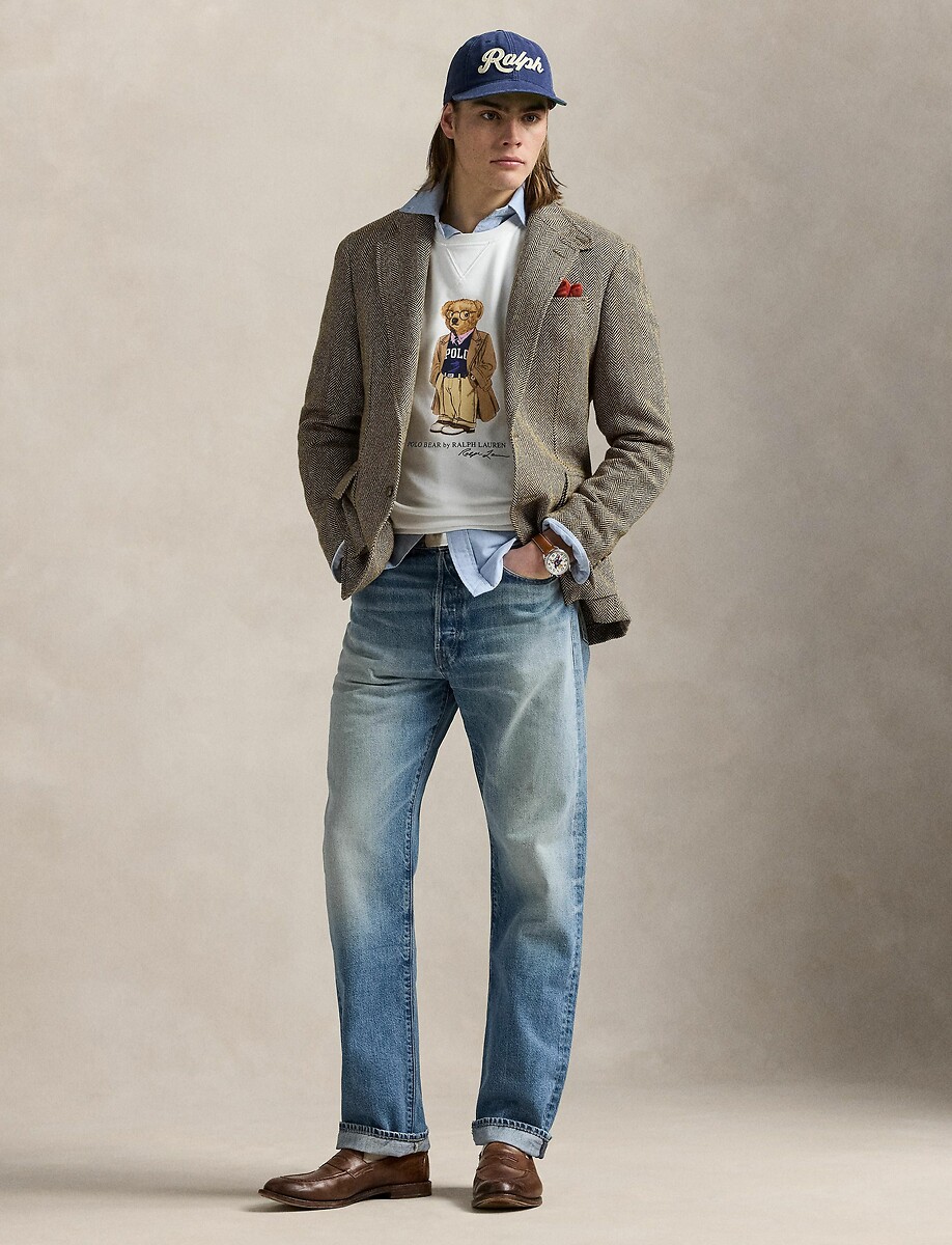 POLO RALPH LAUREN<br>Suéter de lã com gola redonda e logo de urso