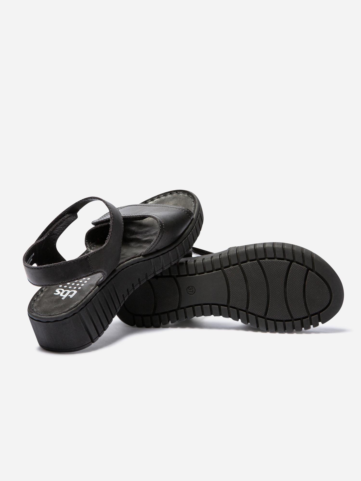 Sandales Femme Compensées à  Scratch Cuir Noir