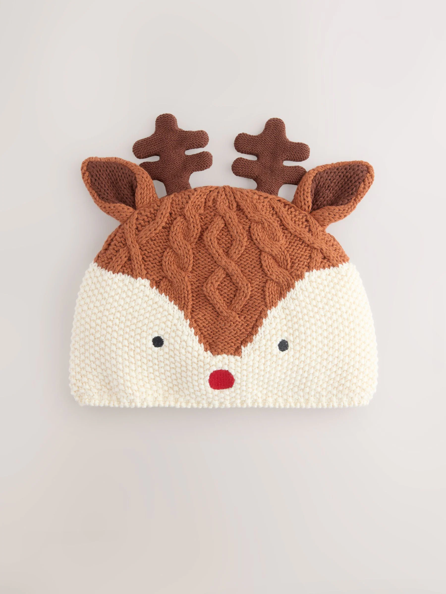 Naturel met rendiermotief - Gebreide Baby Hoed voor Kerstmis