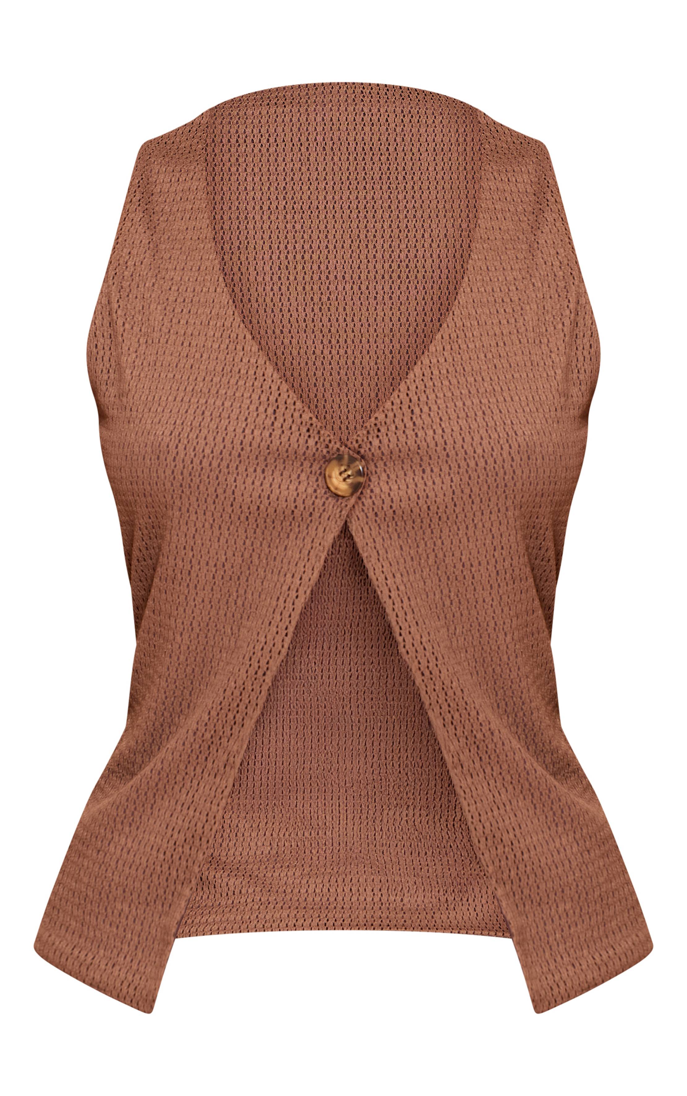Chocolat Ensemble Coordonné Gilet Texturé À Ourlet Fendu