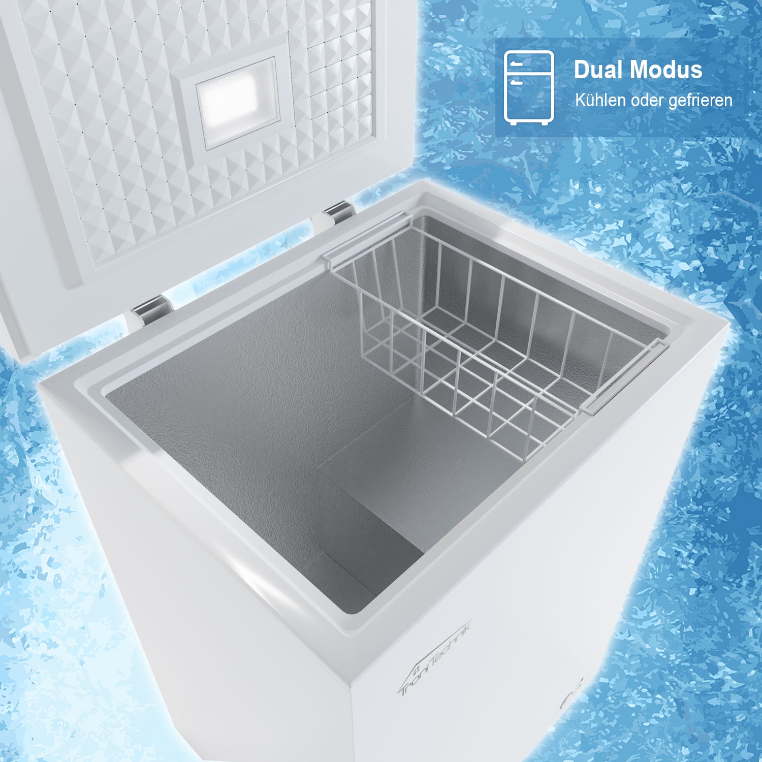 TroniTechnik® Gefriertruhe Kühltruhe BORGAR PRO mit 2in1 Gefrier- und Kühlfunktion | 110 Liter, 169kwh/Jahr | LED-Licht