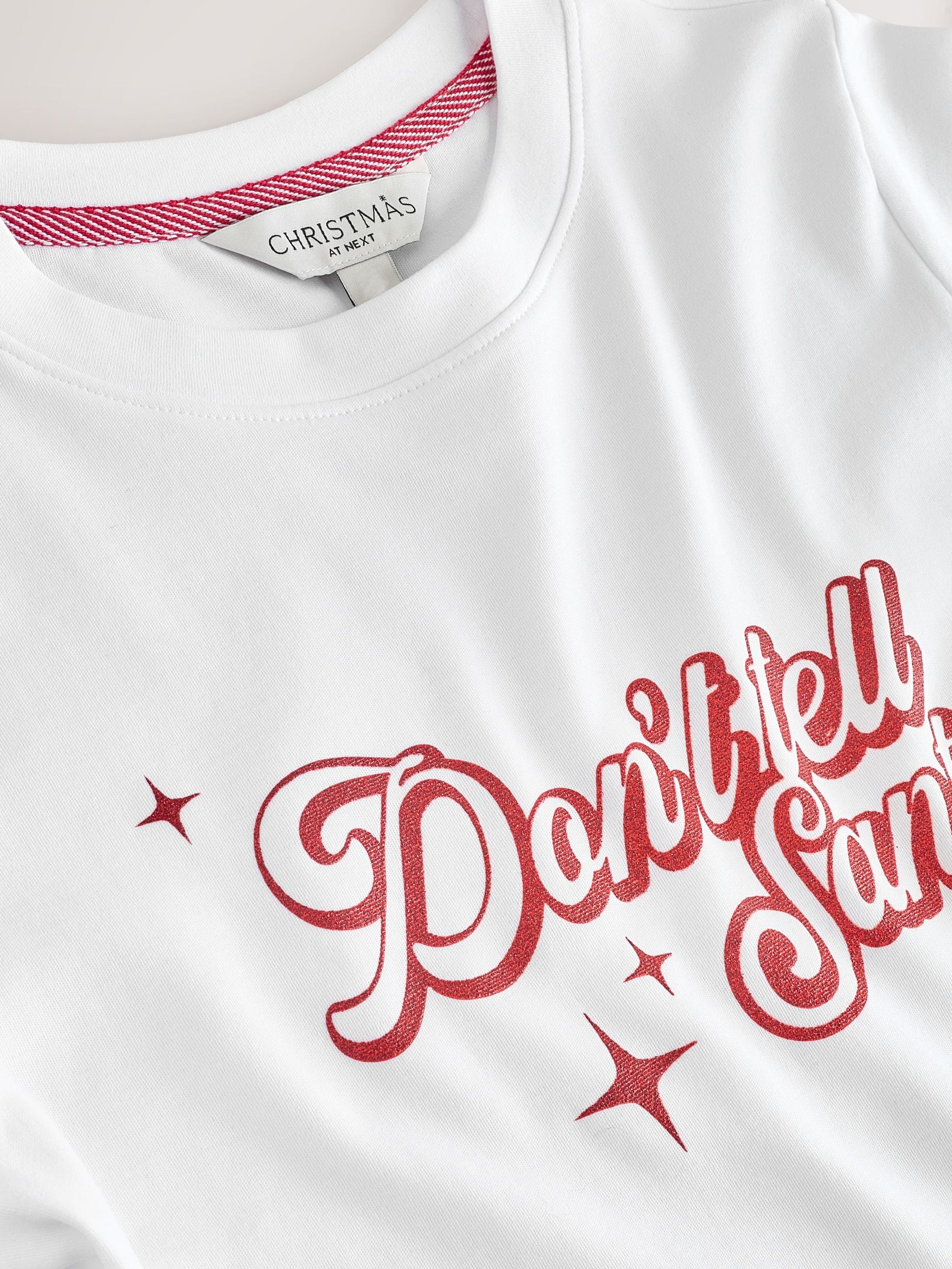 Wit - Kerstmis T-shirt met feestelijke Kerstman-slogan en korte mouwen