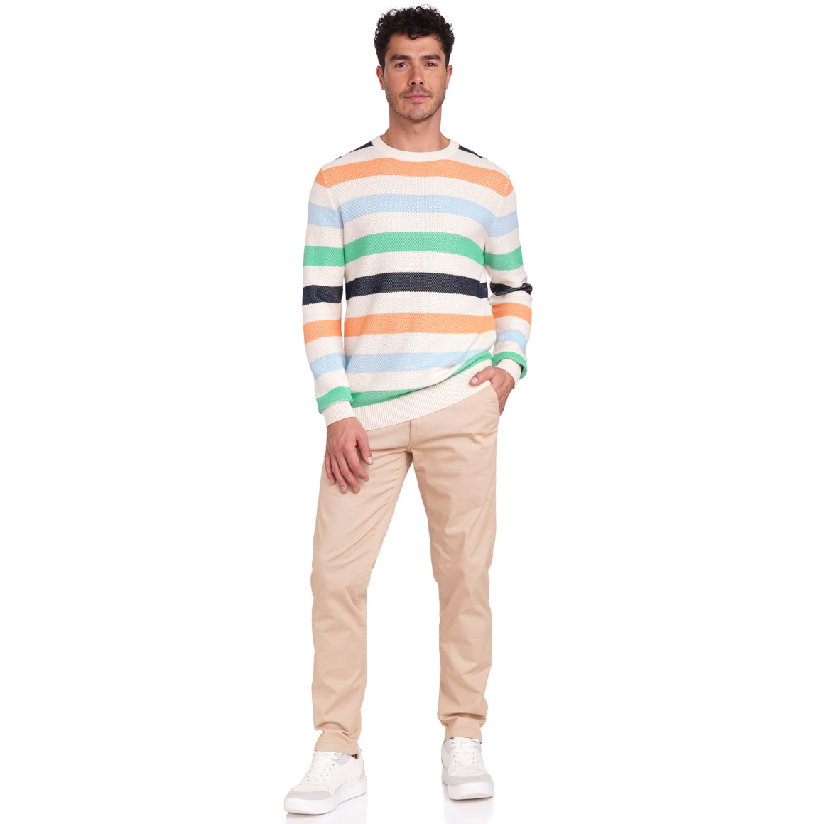 VanVaan Herren Pullover mit bunten Streifen creme / bunt