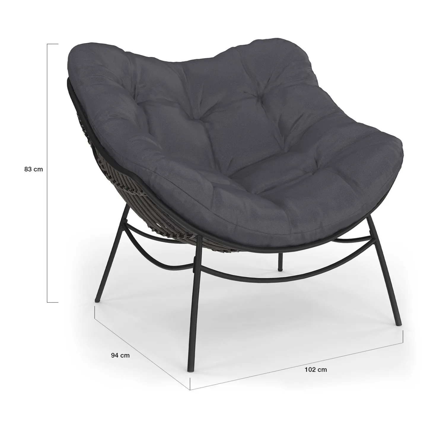 Fauteuil de jardin relax LOA effet rotin gris et coussin gris