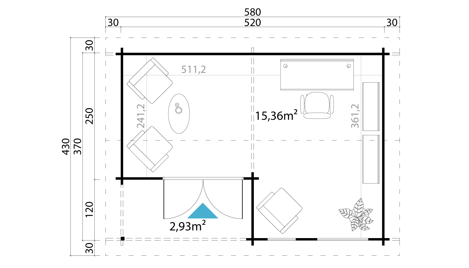 Gartenhaus BRIGHTON 44 - gletschergrün - Fichte massiv - 520x370 cm