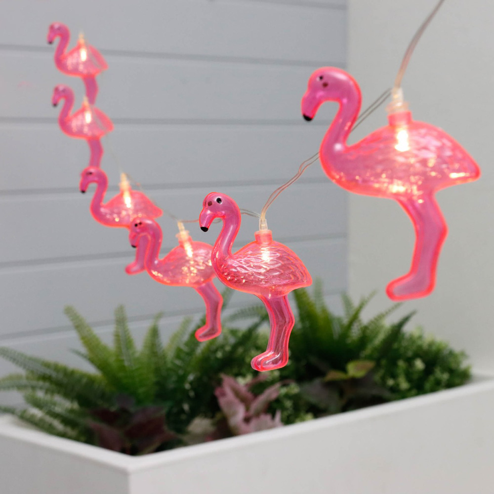 Gardenwize 10 flamingo LED lampjes zonne-energie lichtsnoer
