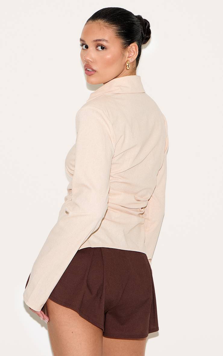 Beige Chemise Ajustée En Mélange De Lin Avec Épaulettes
