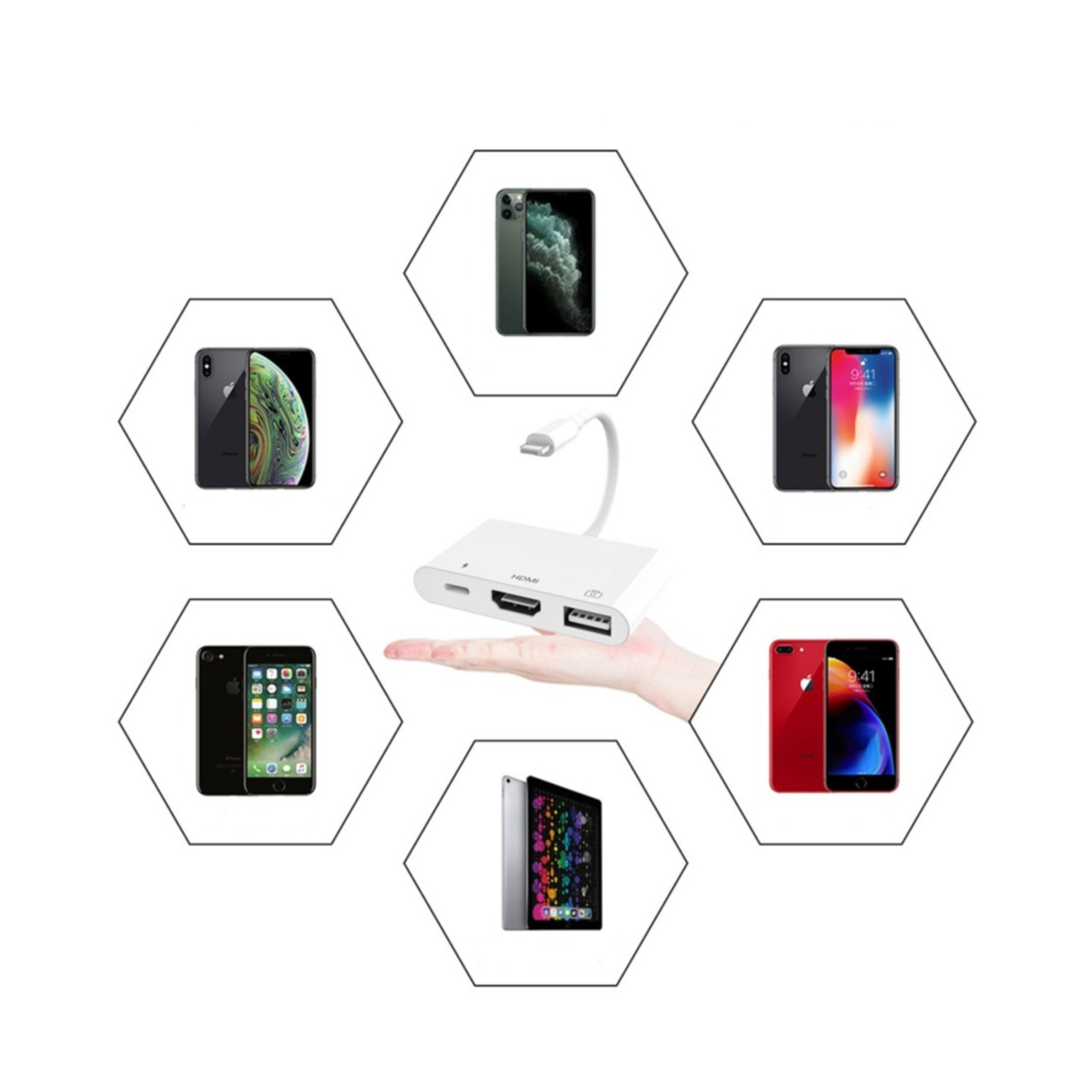 Lightning auf HDMI Digital AV / USB A Adapter für Apple iPhone / iPad - Weiss