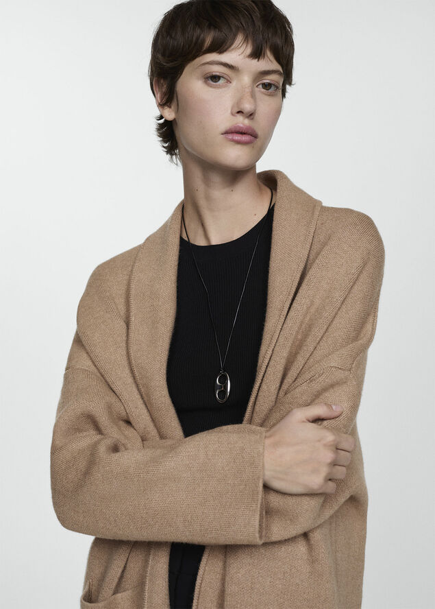 MANGO Oversized knitted coat with pockets Medium brown