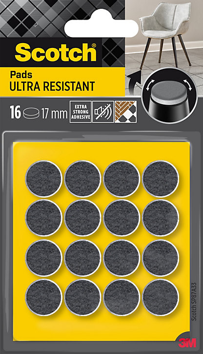Patin en feutre laine adhésif rond gris Scotch ø17 mm, lot de 16