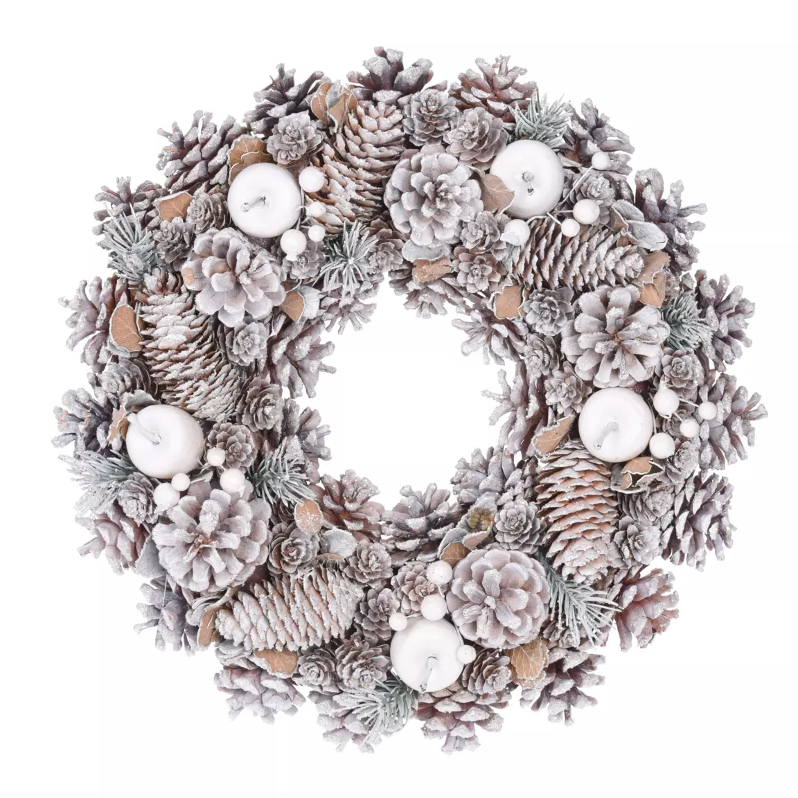 Couronne de Noël (D34 cm) Pomme de pin Blanc givré