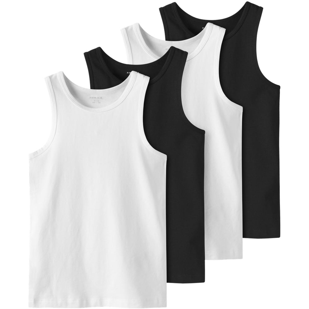 Køb Name It Black Tank Top 4-Pak Black White Solid Noos