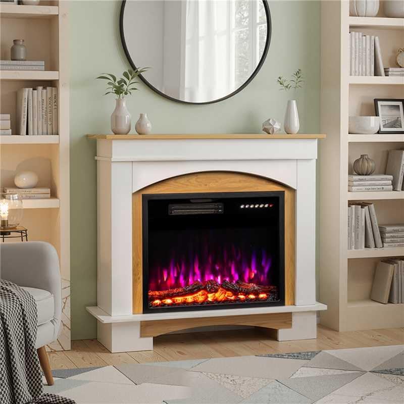 23 Zoll Elektrokamin, 1000W/2000W Elektrokamin mit Heizung, 12 3D-Flammenfarben, 4 Holzfeuerfarben, Fernbedienung, inklusive Schrank