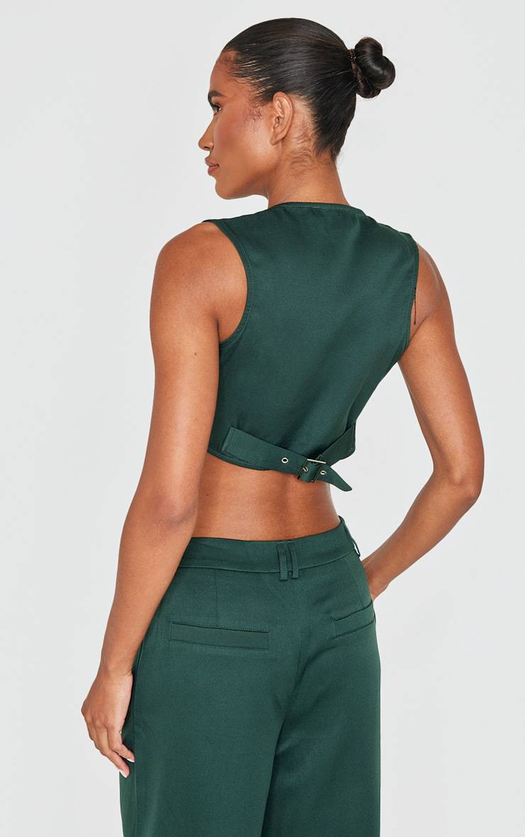 Forest Green Gilet De Costume Tissé Avec Détail Ceinturé Au Dos